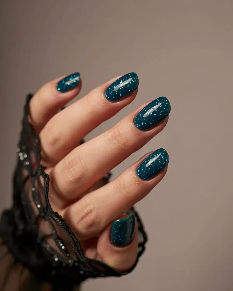 dark winter nail colors ideas 2025 2026 Midnight Teal Stardust