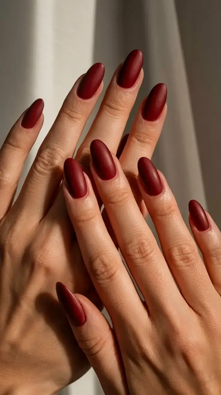 dark winter nail colors ideas 2025 2026 Matte Merlot Muse