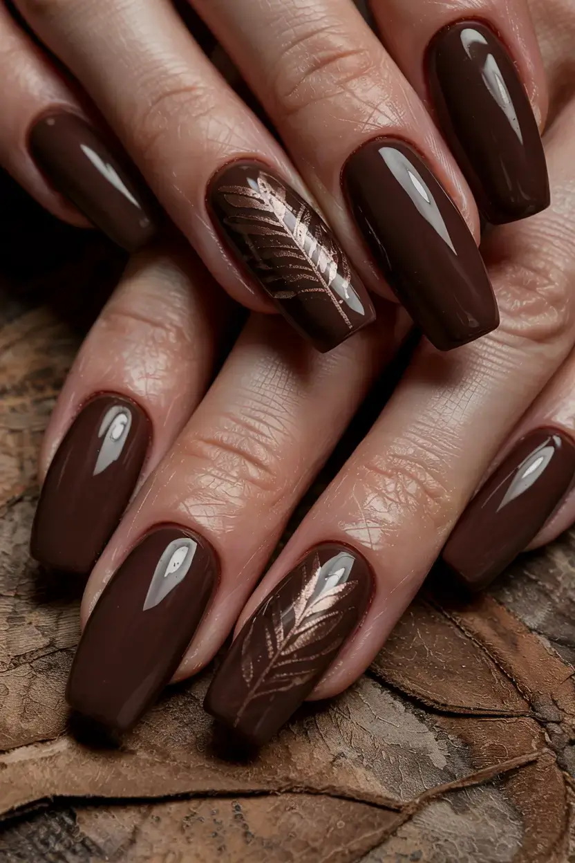 dark winter nail colors ideas 2025 2026 Chocolate Bronze Leaf