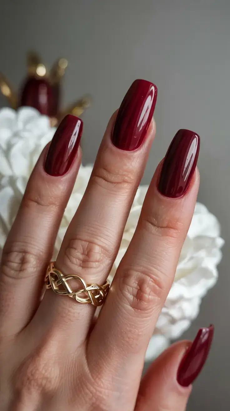 dark winter nail colors ideas 2025 2026 Wine Ribbon Elegance