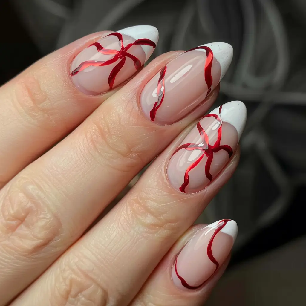 Easy Christmas Nails 2025 Twisted Ribbon French