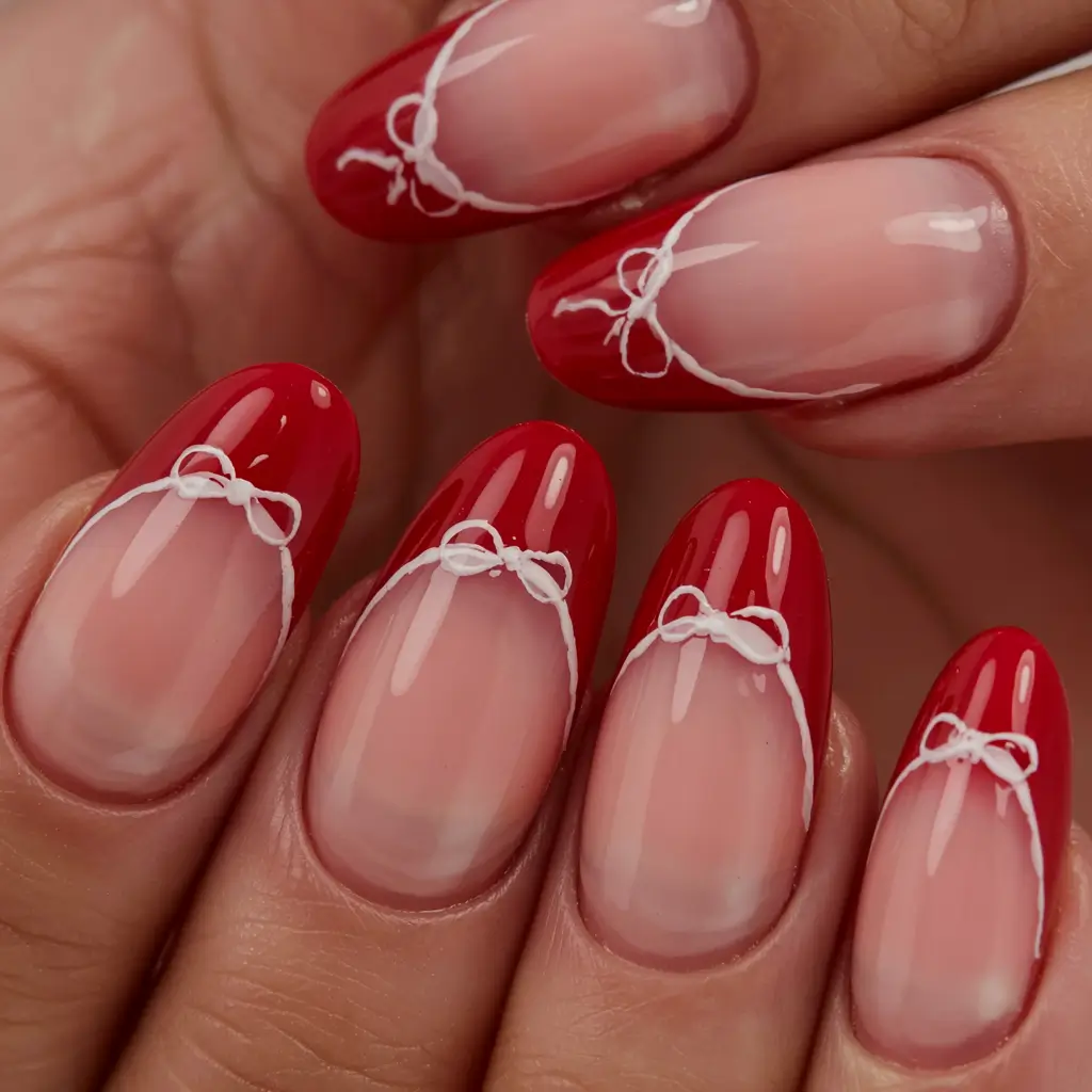 Easy Christmas Nails 2025 Crimson Lace French