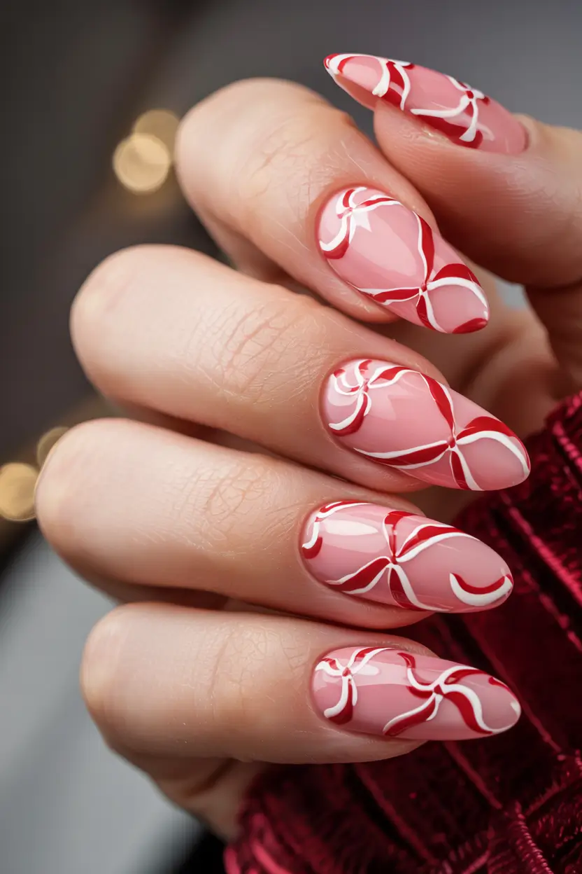 Easy Christmas Nails 2025 Peppermint Petals