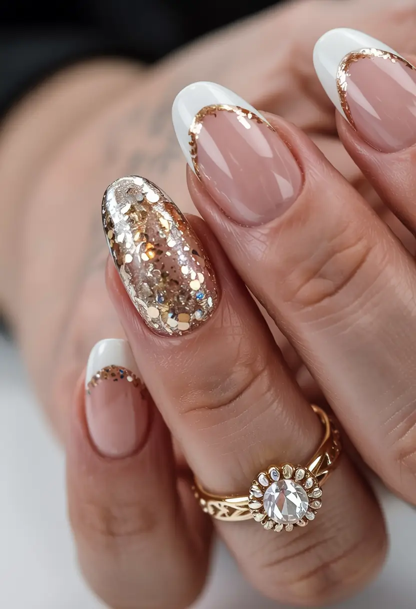 Easy Christmas Nails 2025 Golden Frost French