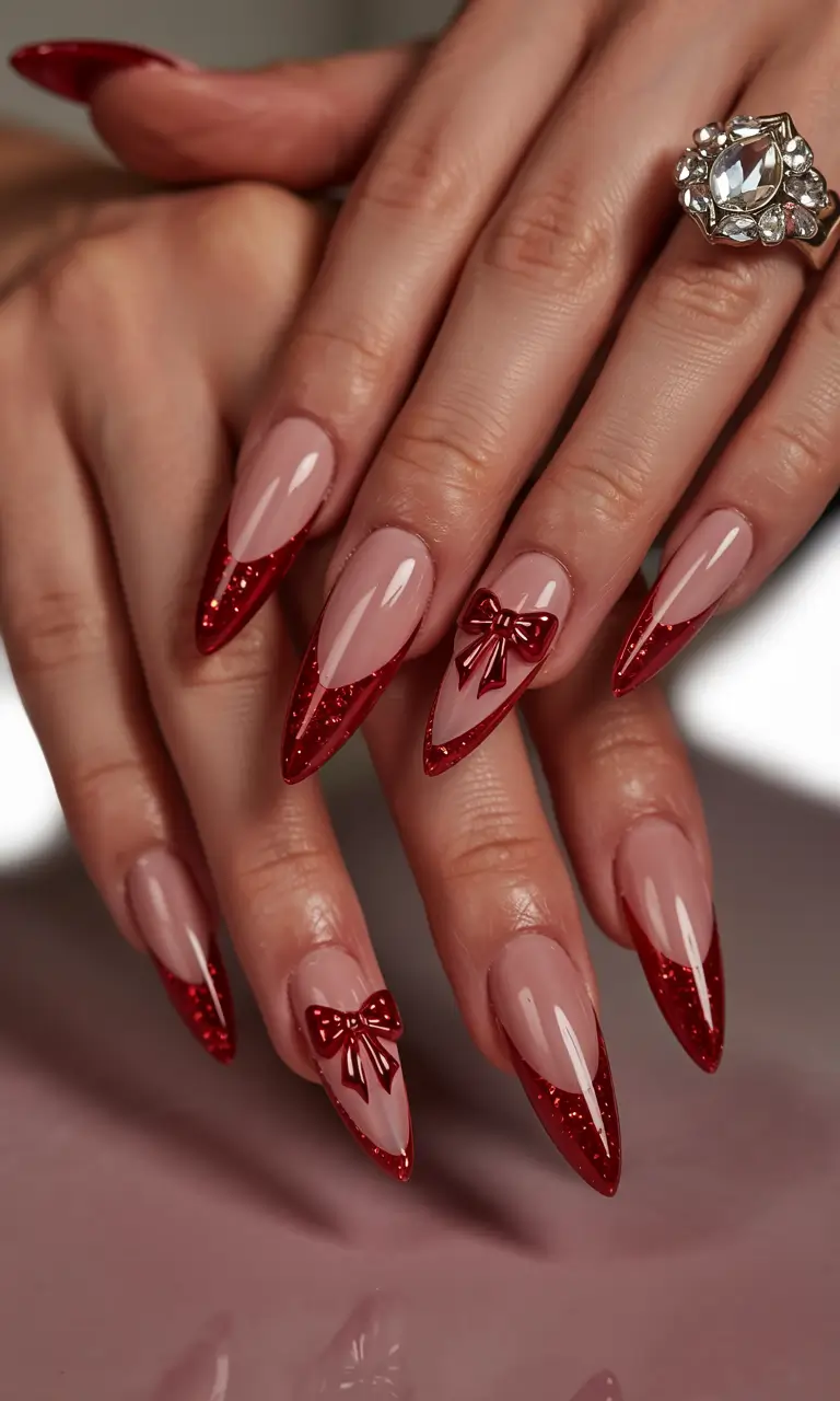 Easy Christmas Nails 2025 Glamorous Ruby Stilettos