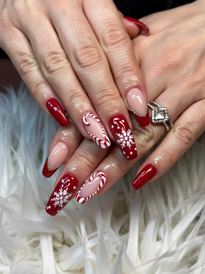 Easy Christmas Nails 2025 Classic Candy Cane Glam