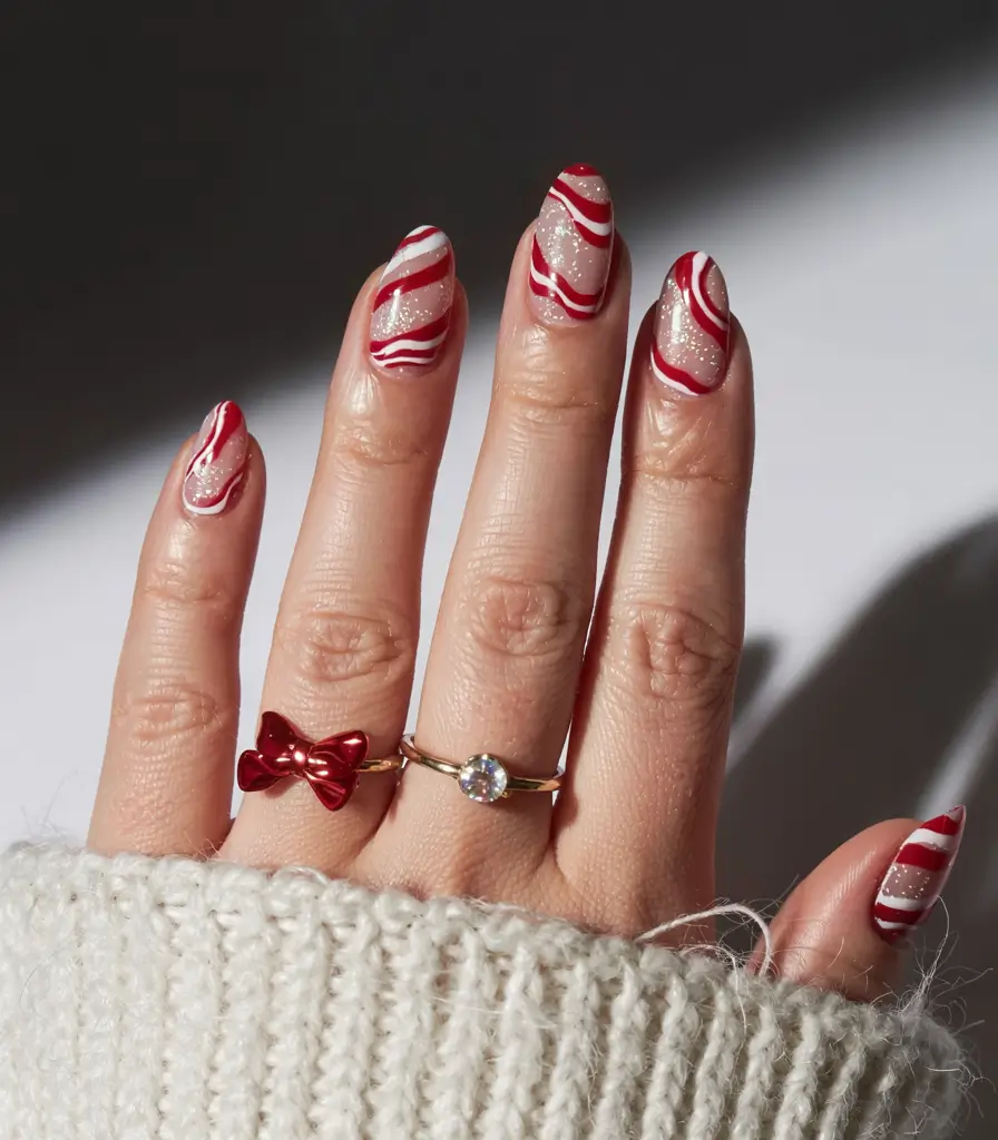 Easy Christmas Nails 2025 Peppermint Swirl Simplicity