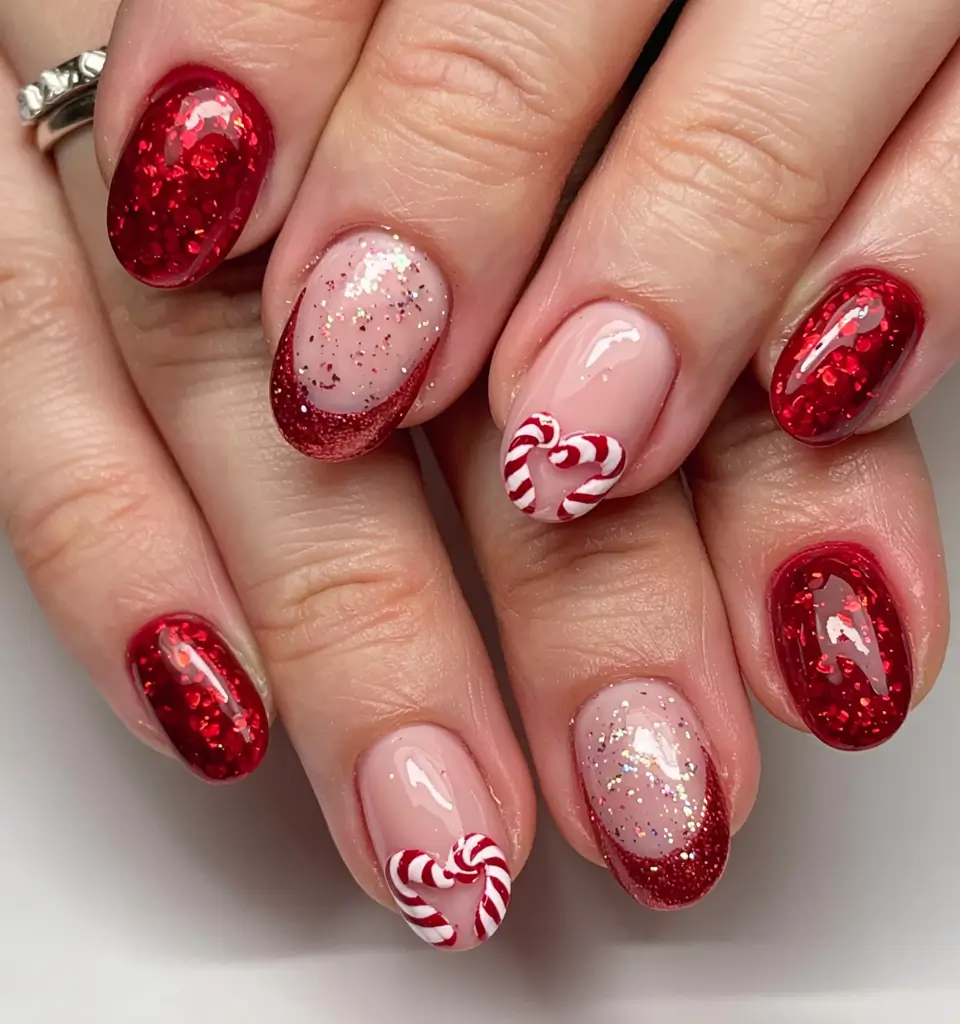 Easy Christmas Nails 2025 Red Velvet Sparkle