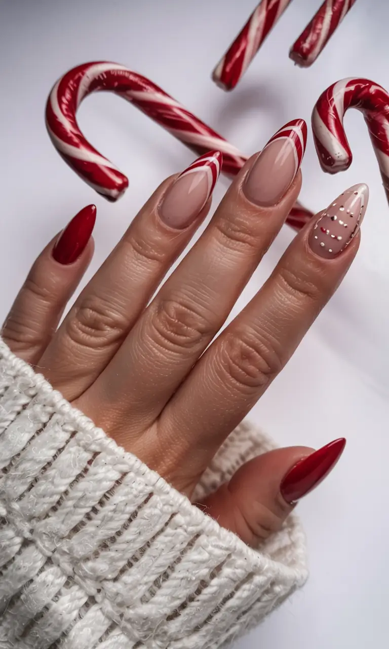 Easy Christmas Nails 2025 Modern Candy Cane French