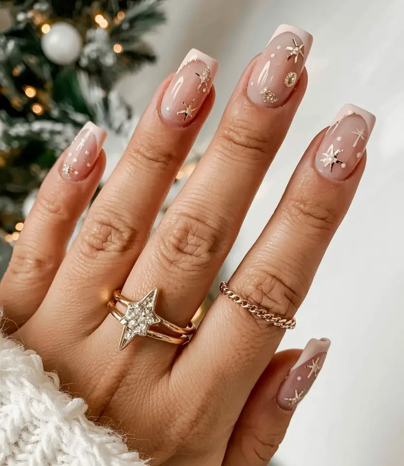 Easy Christmas Nails 2025 Golden Starry Sky