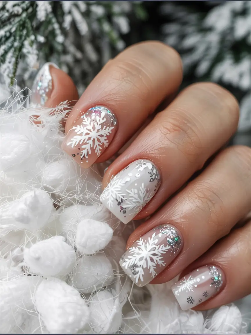 Elegant Christmas Nail Designs 2025 Snow Crystal Dream