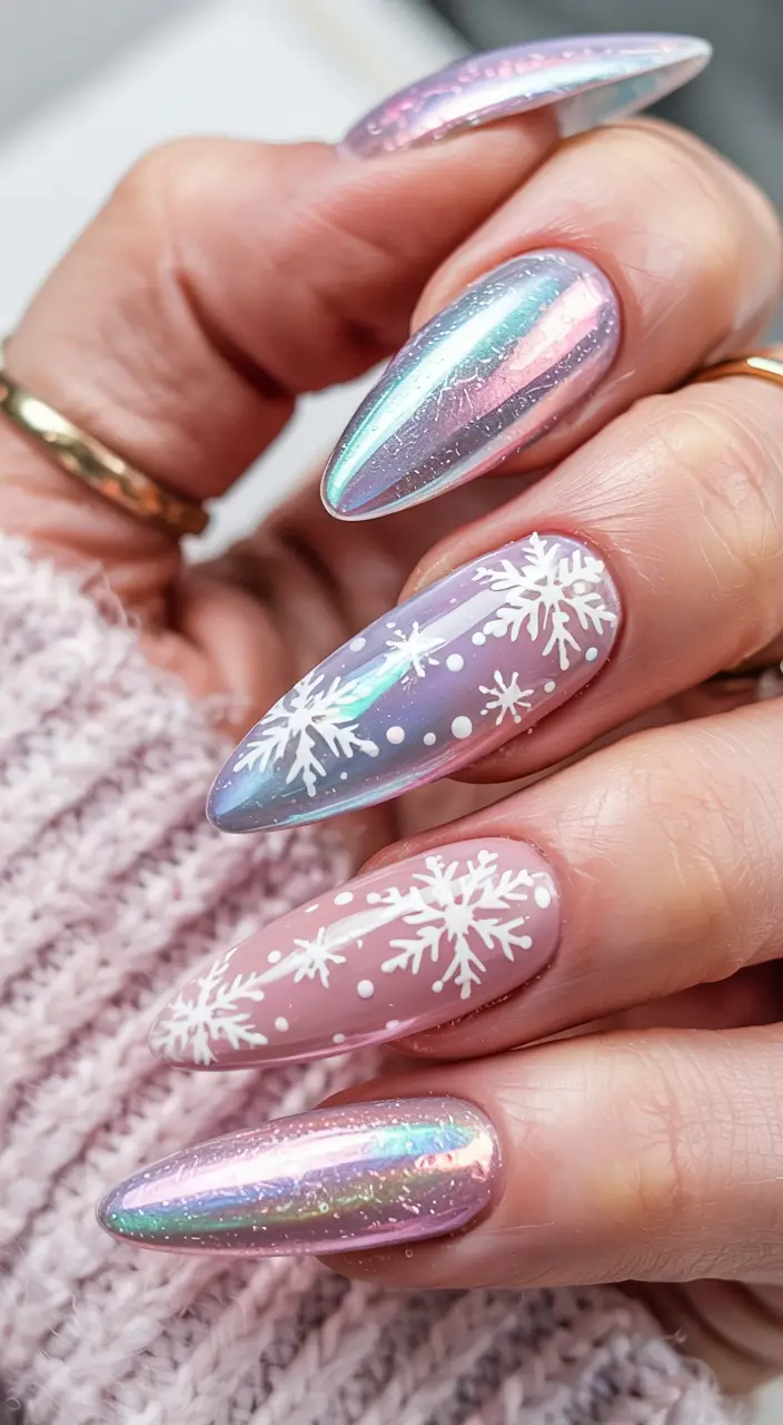 Elegant Christmas Nail Designs 2025 Holographic Snowfall