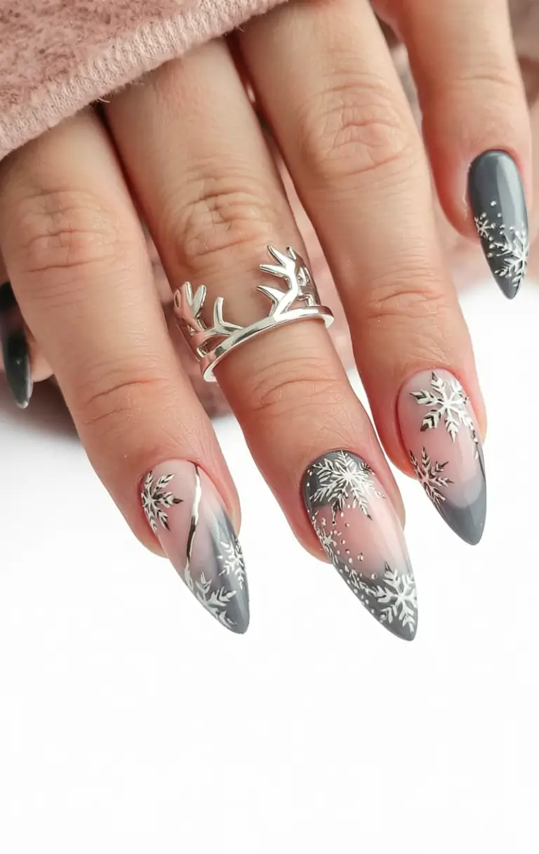 Elegant Christmas Nail Designs 2025 Frosted Charcoal Majesty