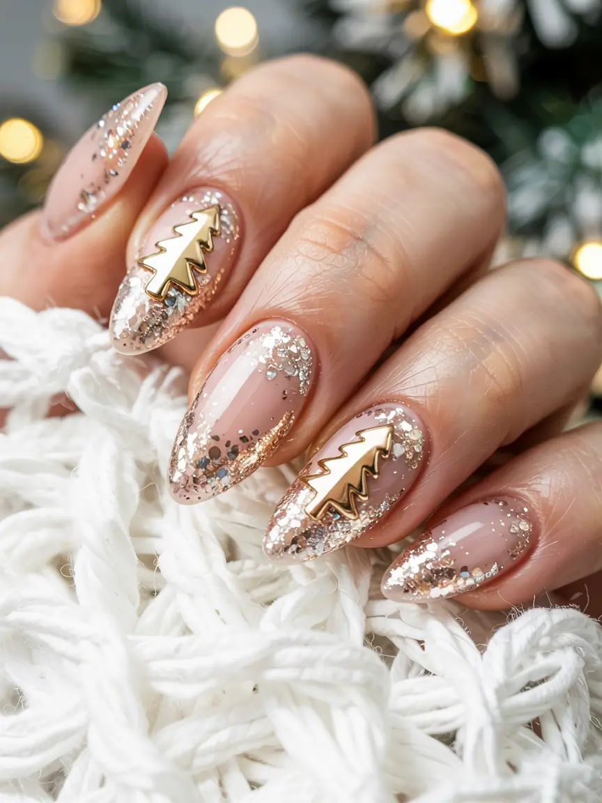 Elegant Christmas Nail Designs 2025 Golden Evergreen Spark