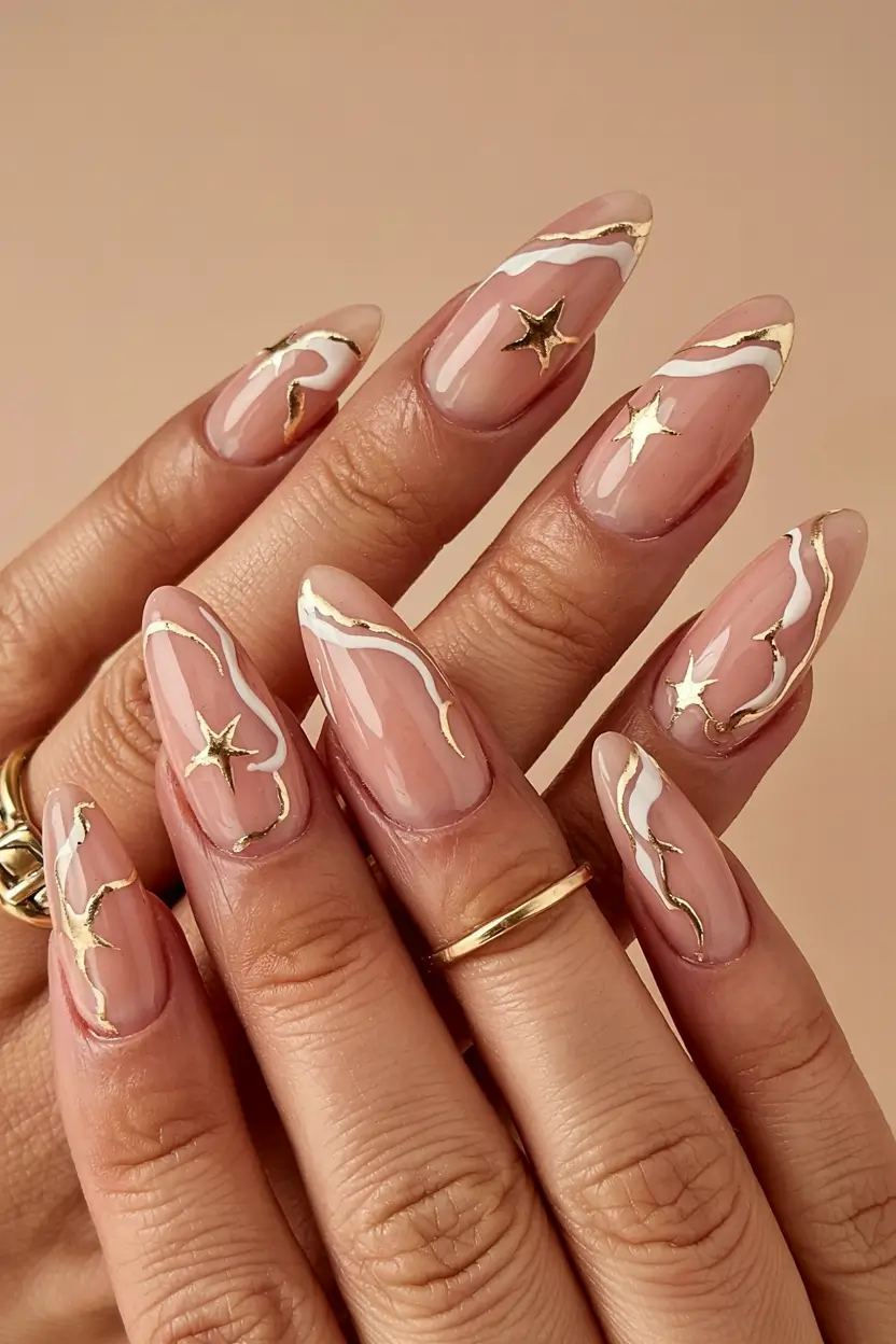 Elegant Christmas Nail Designs 2025 Celestial Starflow