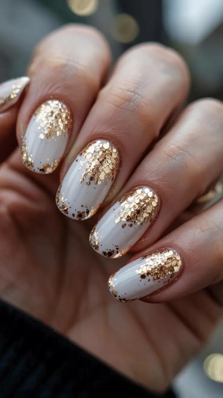 Elegant Christmas Nail Designs 2025 Golden Frost Cascade