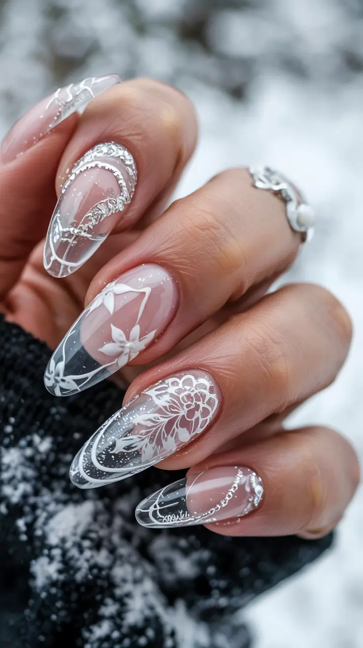 Elegant Christmas Nail Designs 2025 Frosted Lace Perfection