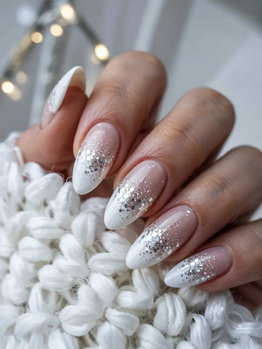 Elegant Christmas Nail Designs 2025 Frosted Sparkle Fade