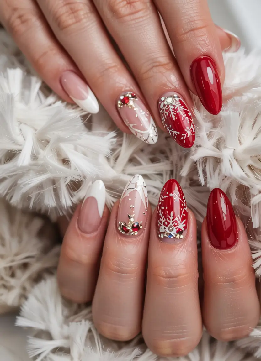 Elegant Christmas Nail Designs 2025 Crystal Red Symphony