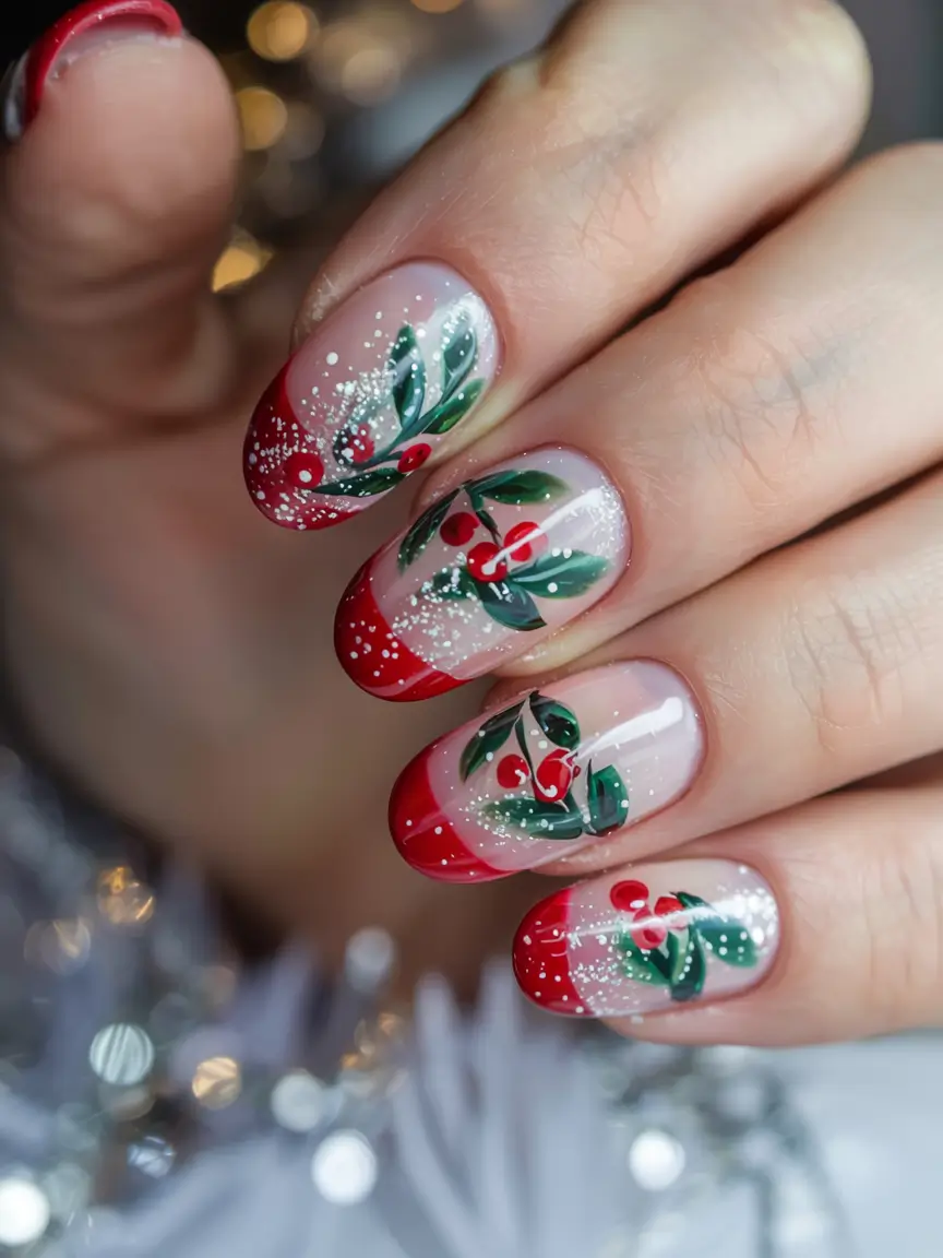 Elegant Christmas Nail Designs 2025 Holly Berry Bliss