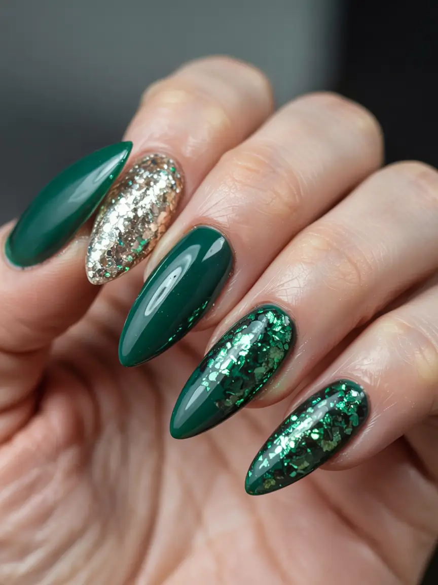 Green Nail Trends Christmas 2025 Golden Fir Sparkle