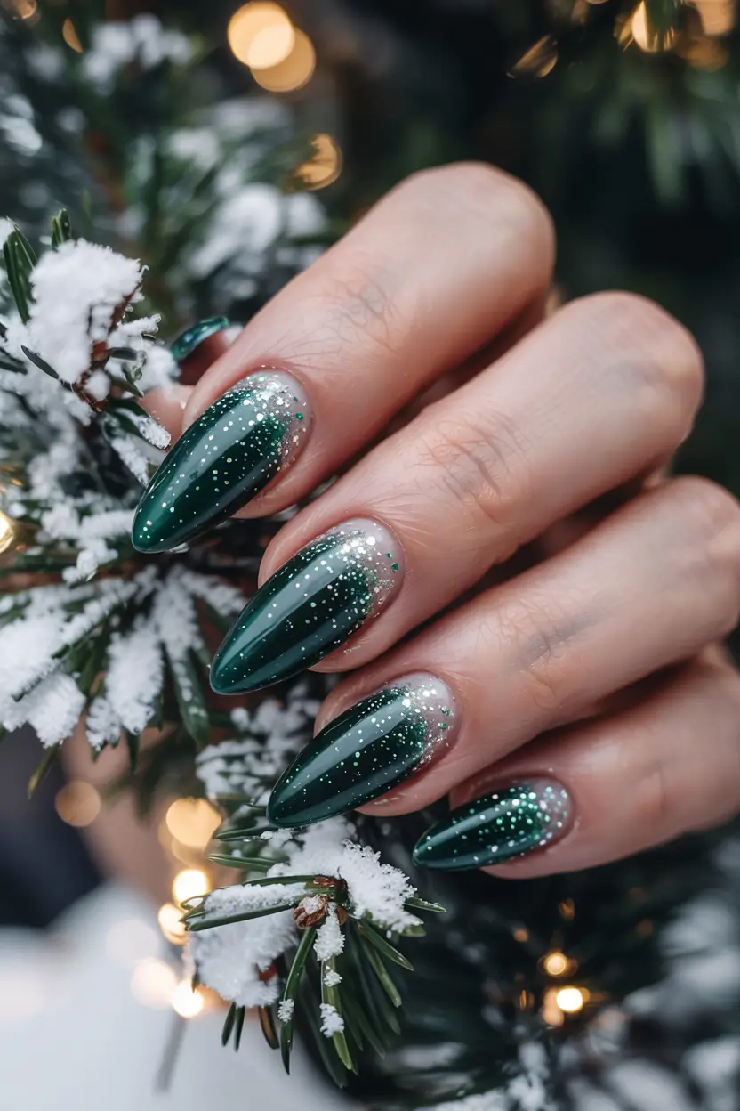 Green Nail Trends Christmas 2025 Frosted Forest Fade