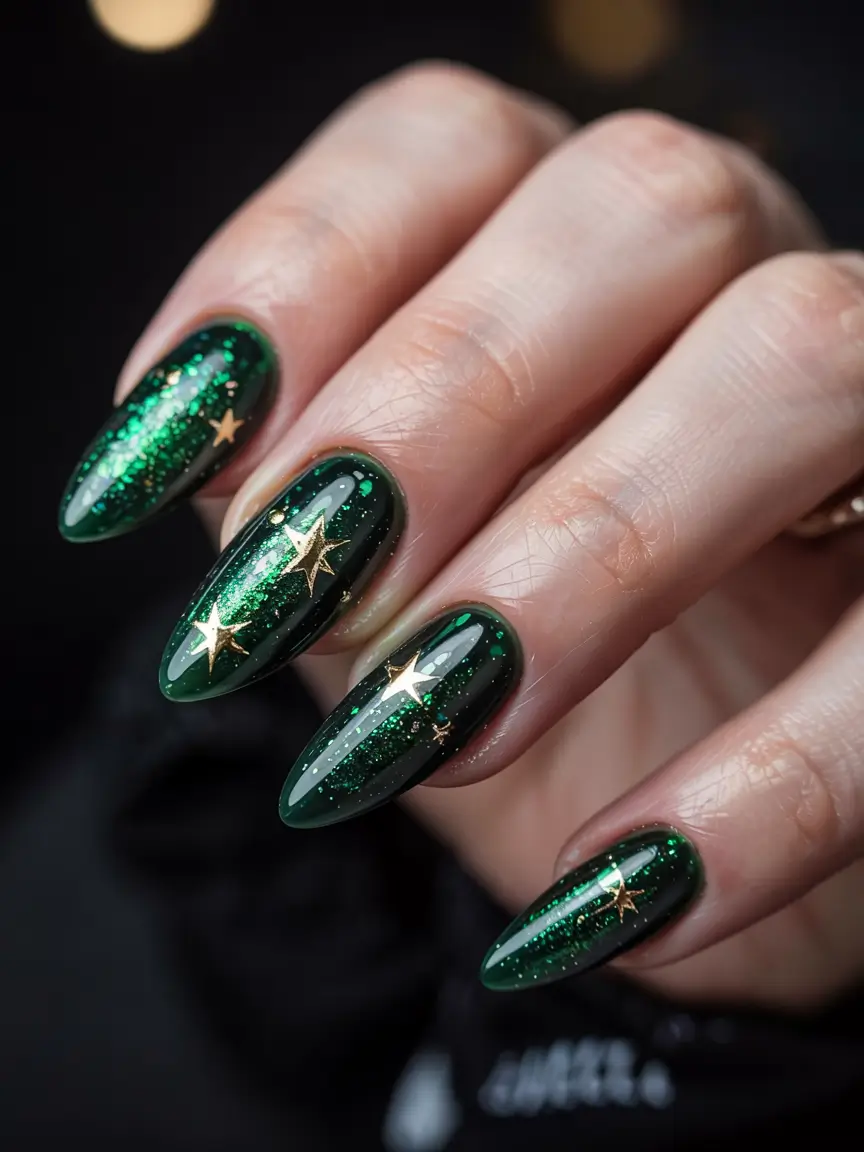 Green Nail Trends Christmas 2025 Celestial Spark