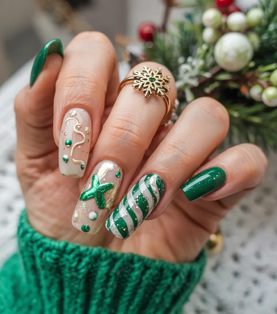 Green Nail Trends Christmas 2025 Christmas Candy Dream