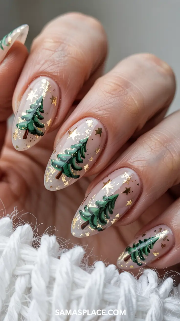 Green Nail Trends Christmas 2025 Golden Fir Fantasy