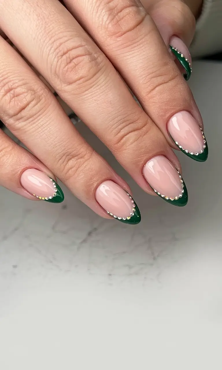 Green Nail Trends Christmas 2025 Emerald French Grace