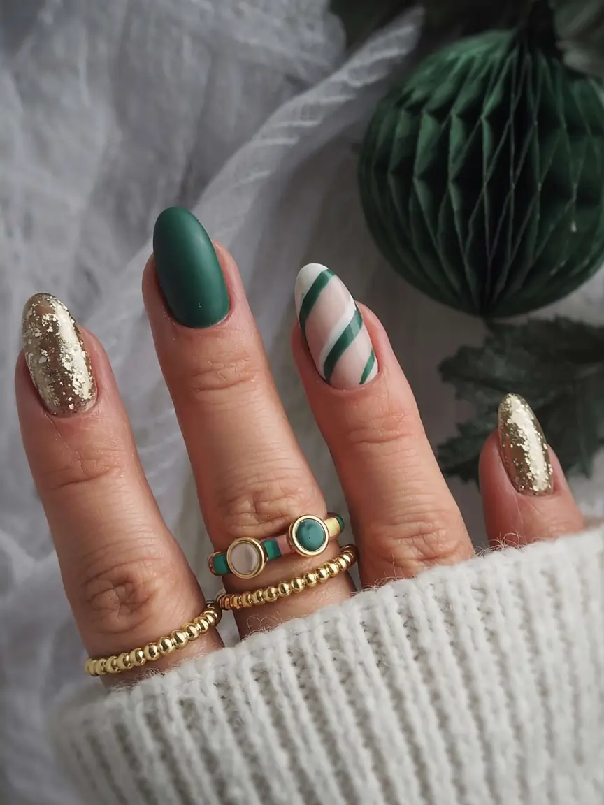 Green Nail Trends Christmas 2025 Mint & Gold Harmony