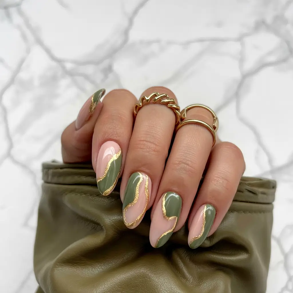 Green Nail Trends Christmas 2025 Golden Sage Waves
