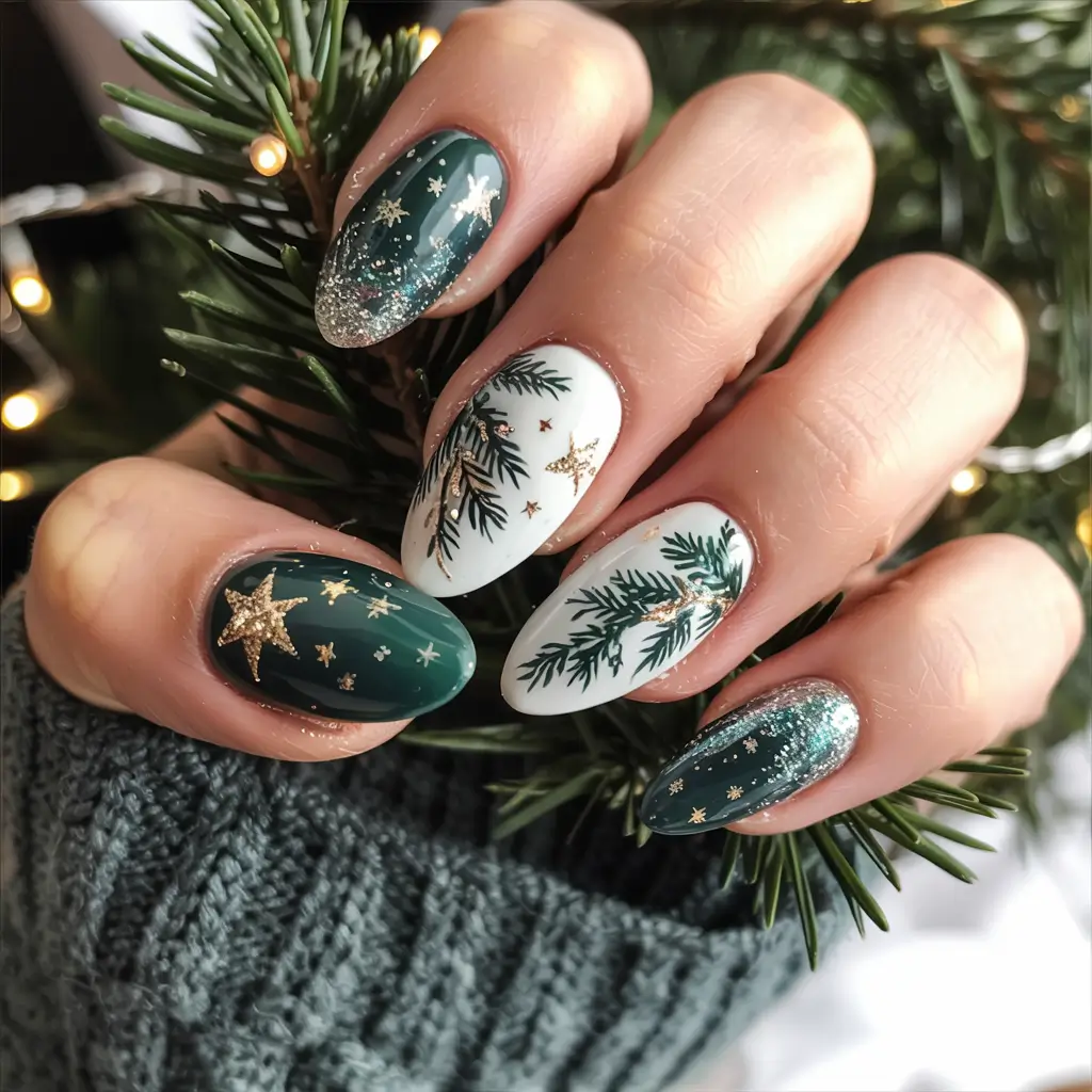 Green Nail Trends Christmas 2025 Starry Night Spruce