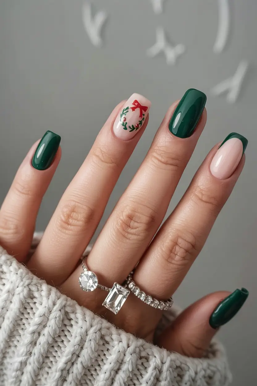 Green Nail Trends Christmas 2025 Classic Wreath Charm