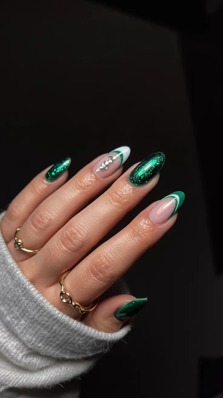 Green Nail Trends Christmas 2025 Emerald Frost French