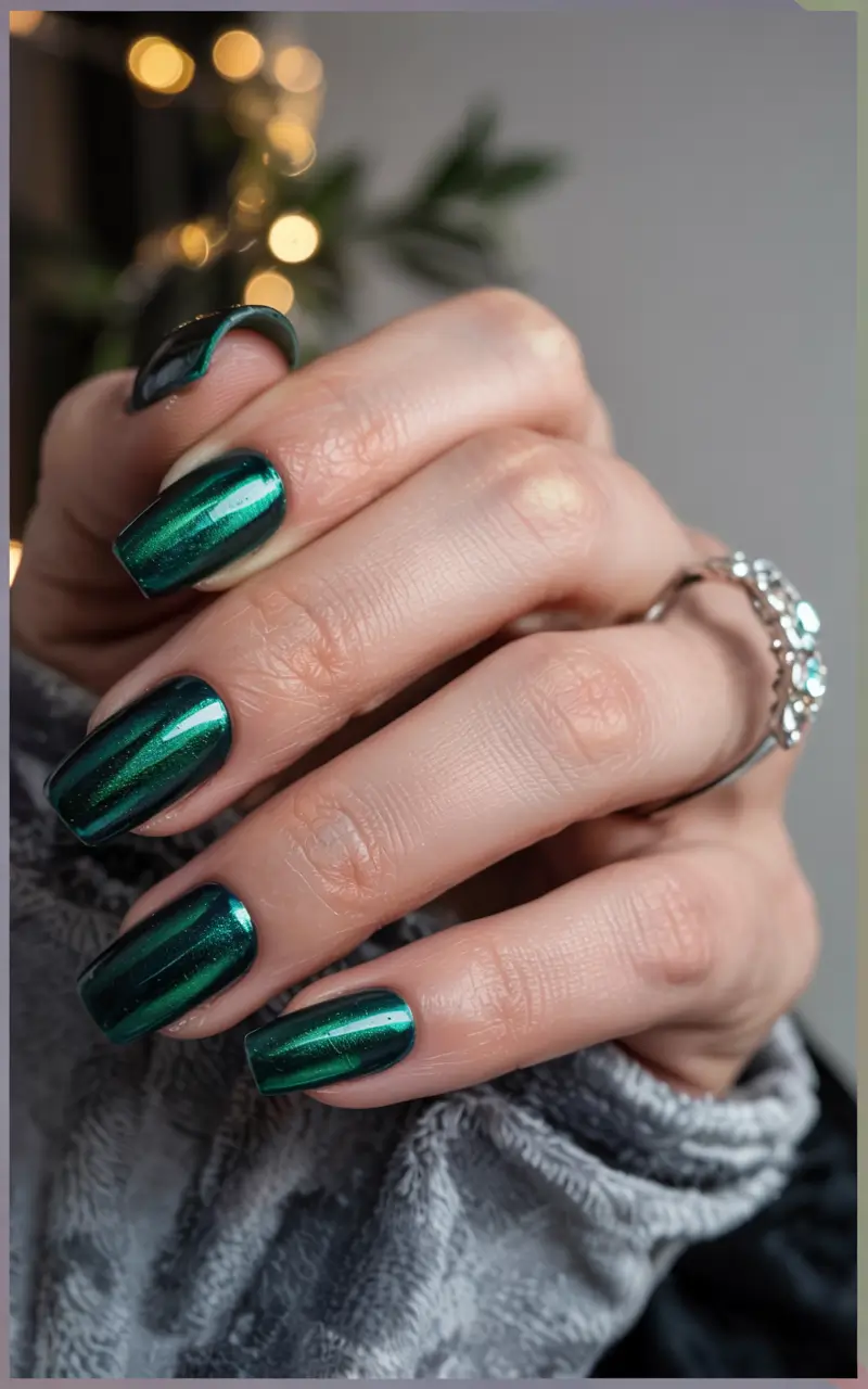 Green Nail Trends Christmas 2025 Jewel-Toned Reflections