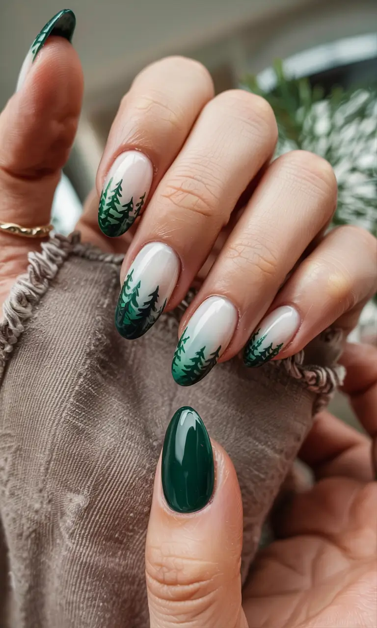 green winter nails 2025 2026 Evergreen Forest Silhouette