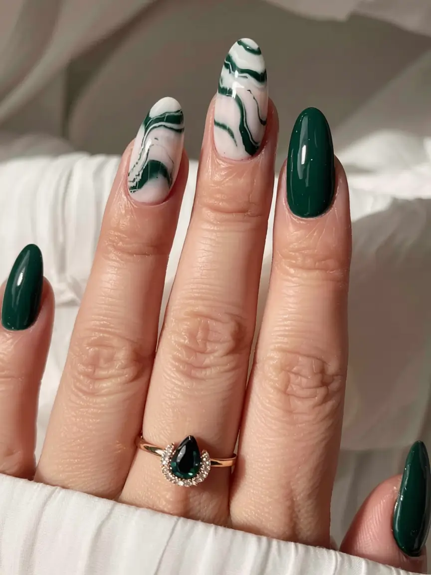 green winter nails 2025 2026 Marble Veins of Winter