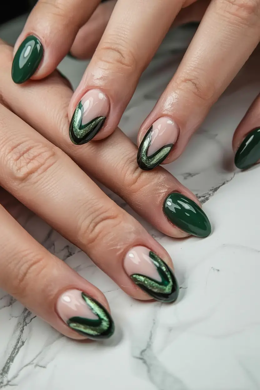 green winter nails 2025 2026 Velvet Chevron Glow