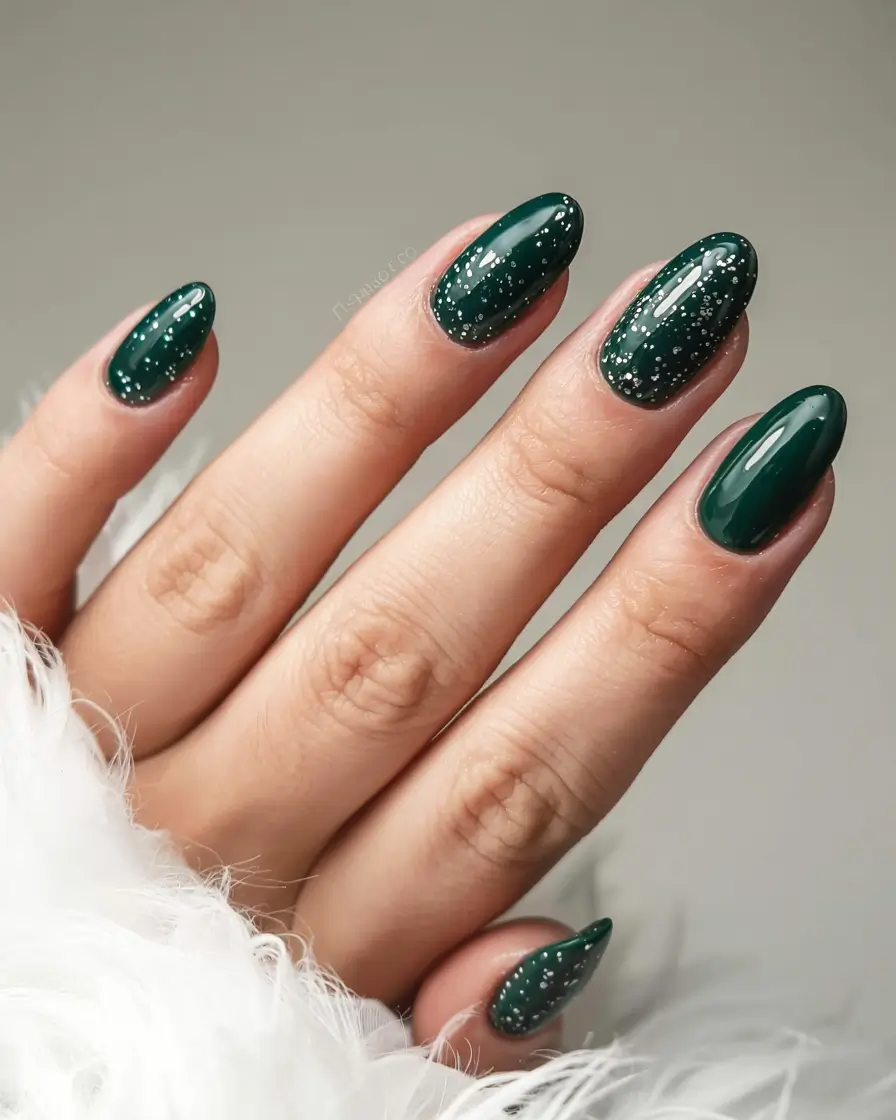 green winter nails 2025 2026 Midnight Snowfall on Emerald
