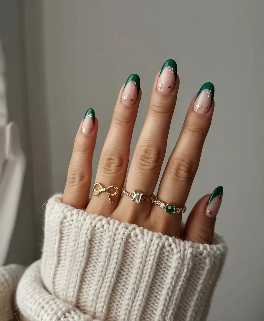 green winter nails 2025 2026 Golden Star French