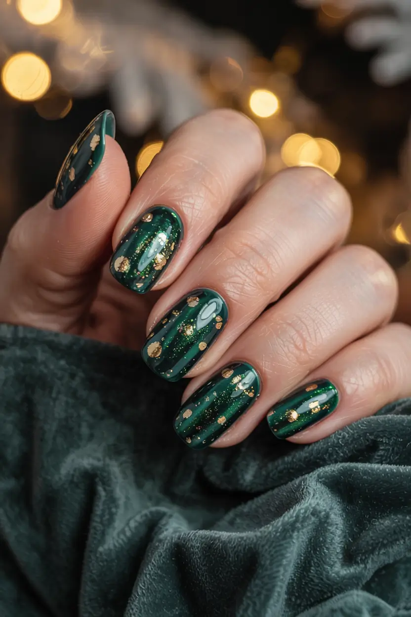 green winter nails 2025 2026 Golden Ember Shimmer