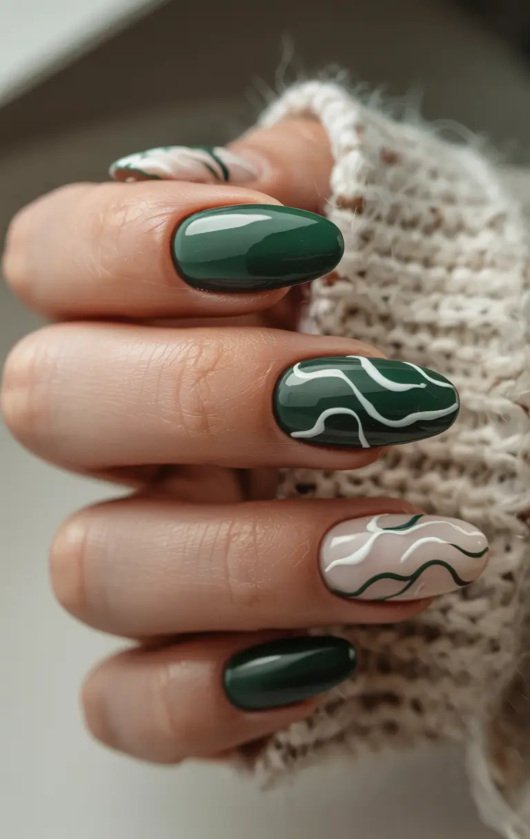 green winter nails 2025 2026 Abstract Winter Lines