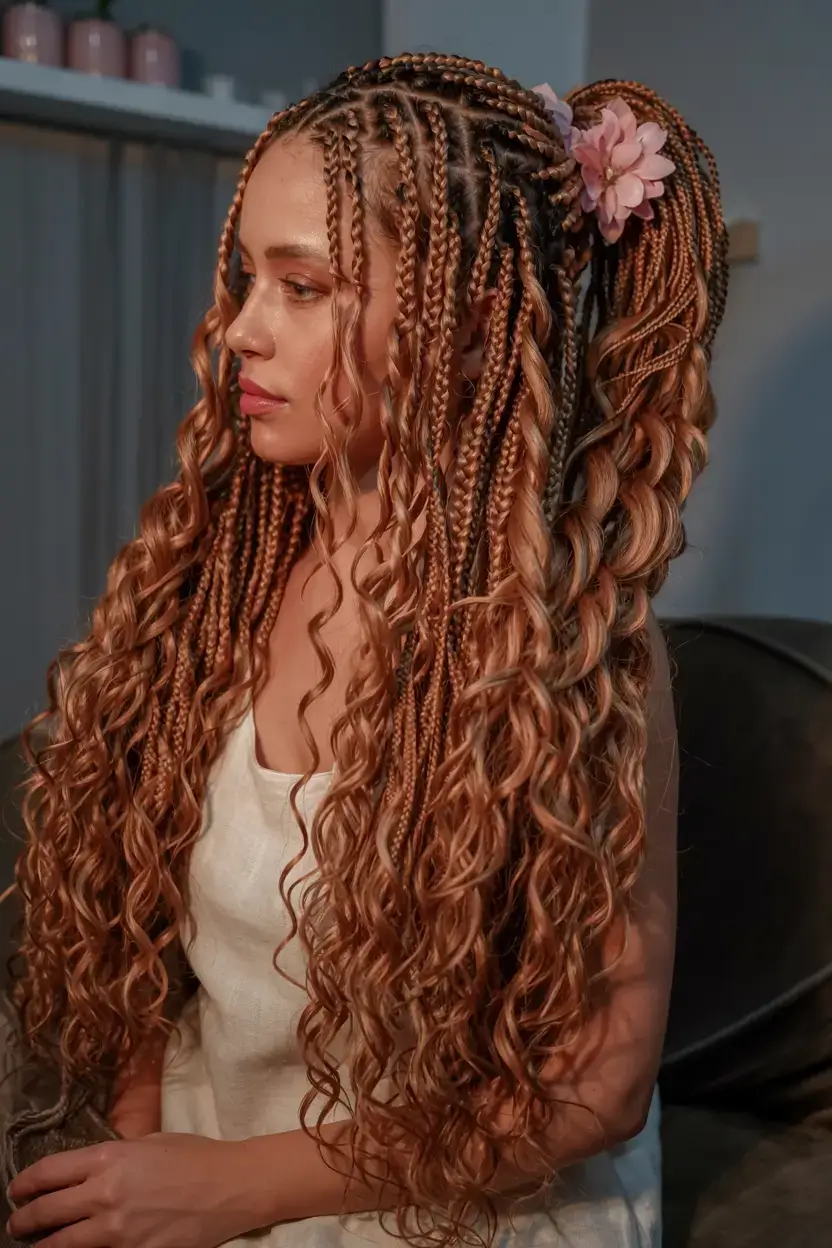 hairstyles for black women winter 2025 2026 Golden Boho Braids with Flowing Ends