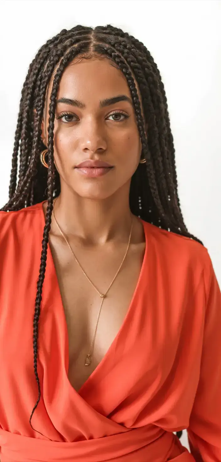hairstyles for black women winter 2025 2026 Classic Mid-Part Box Braids