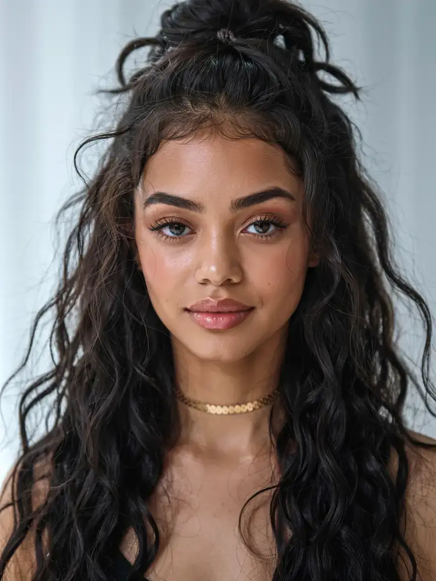 hairstyles for black women winter 2025 2026 Half-Up Curly Knot with Loose Waves