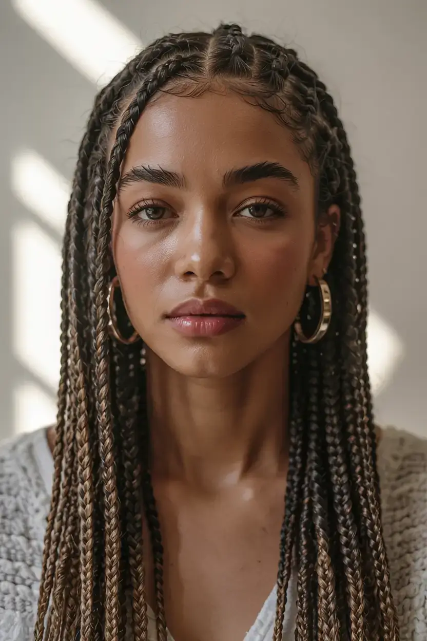 hairstyles for black women winter 2025 2026 Rooted Honey Braids with Gold Warmth