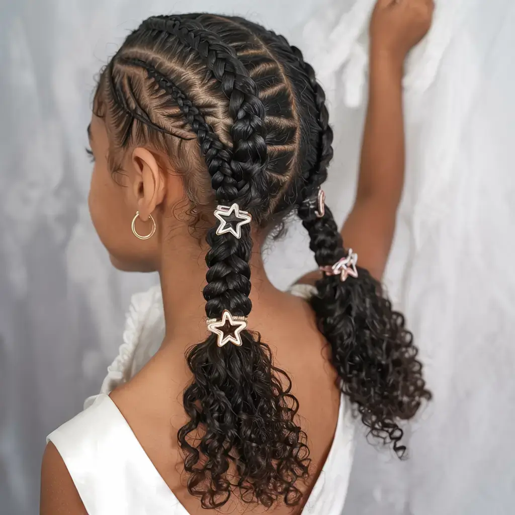 hairstyles for black women winter 2025 2026 Youthful Star Braids with Curly Ends