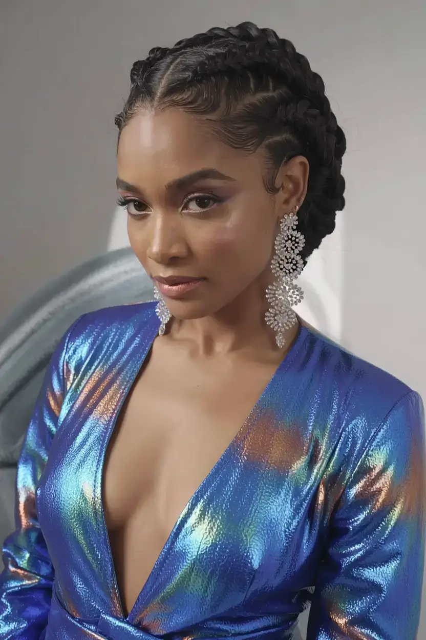 hairstyles for black women winter 2025 2026 Glam Twisted Halo with Sparkle Detail