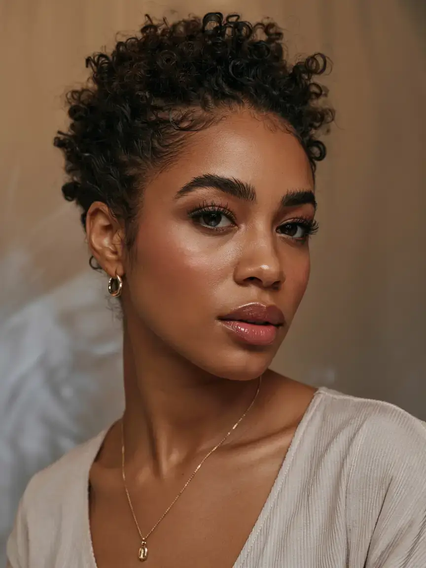 hairstyles for black women winter 2025 2026 Short Curly Fade with Natural Definition